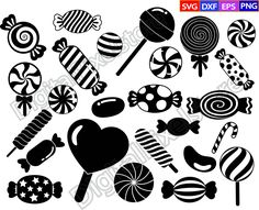 an assortment of candies and lollipops clipart for use in the design