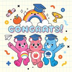 congratulations card with three teddy bears in graduation caps and the words congrats on it