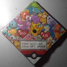 a pokemon themed graduation cap with the words, tia evoked into off - grids