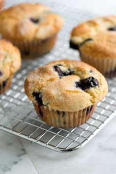 blueberry muffins cooling on a wire rack