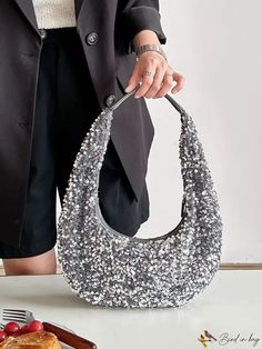 BirdinBag - Sparkling Sequin Evening Bag, Elegant Shoulder Bag, Portable Dinner Clutch Handheld Hobo Bag With Large Capacity For Parties, Large Capacity Handheld Hobo Bag For Parties, Party Mobile Phone Bag With Double Handle, Large Capacity Hobo Shoulder Bag For Party, Party Shoulder Bag With Single Handle, Bag Elegant, Novelty Bags, Bag Bag, Polyester Material