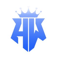 the letter h with a crown on it's head is shown in blue and white