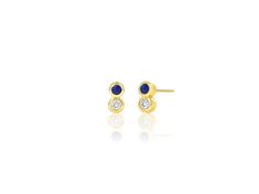 Sapphire and Diamond Duo Stud Earrings – Rachel Reid 14k Yellow Gold Earrings With Bezel Setting, Yellow Gold 14k Bezel Set Earrings, 14k Yellow Gold Diamond Gemstone Earrings, Yellow Gold Diamond Gemstone Earrings In 14k, 14k Yellow Gold Diamond Earrings With Gemstone, Diamonds And Gold, Digital Gift Card, Digital Gifts, Engraved Items