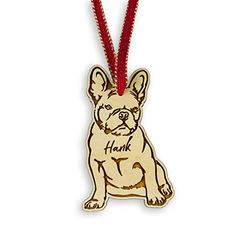 a wooden ornament with a dog on it's back and the word hank written