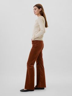 High Rise Soft Vintage Flare Corduroy Pants | Gap Factory Burnt Orange Corduroy Pants, High Waist Corduroy Pants, Corduroy Pants Outfit Aesthetic, Corduroy Flare Pants Outfit, Flare Corduroy Pants, Corduroy Pants Outfit, Vintage Flare, Secret Life, Rust Color