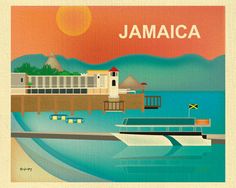 an image of jamaica with the sun setting over the water and boats in the water