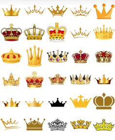 a bunch of different types of crowns on a white background