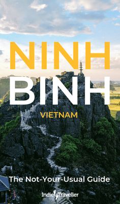 the book cover for ninh binh, with an image of a mountain in the background