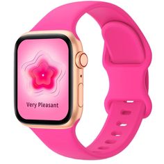 the pink apple watch is shown with an app on it's screen and features a flower