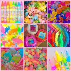 there are many different types of crayons in this collage, including toys