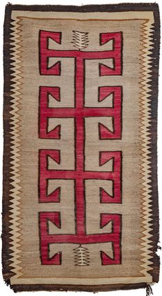 Antique Navajo small runner featuring a totemic corn stalk on a vast gray field. The gray color is created by mixing different strands of undyed wool. The whole is framed by eye-catching zigzag borders in black and white. Eye Dazzler Navajo Rug, Navajo Rugs Pattern, Navajo Rug Wall Hanging, Native American Rug, Vintage Navajo Rug, Navajo Textiles, Navajo Art, Navajo Pattern, Native American Rugs