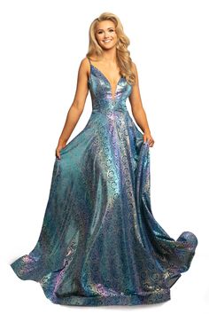 Metallic Prom Dress, Iridescent Prom Dress, Trumpet Evening Dress, Holographic Dress, Metallic Prom Dresses, Dress Plunging Neckline, Glitter Prom Dress, Galaxy Wedding, Johnathan Kayne