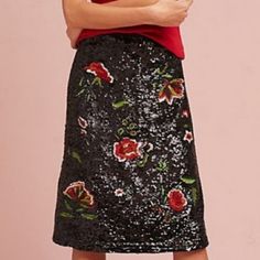 Nwt Anthropologie Maeve Garden Glitz Skirt Spring Black Sequin Skirt, Black Sequined Skirt For Spring, Spring Sequin Pencil Skirt, Anthropologie, Womens Skirt, Size 4, Size 6, Skirt, Women Shopping