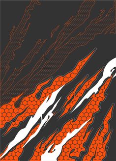 an orange and black poster with white lines on the bottom half of it's image