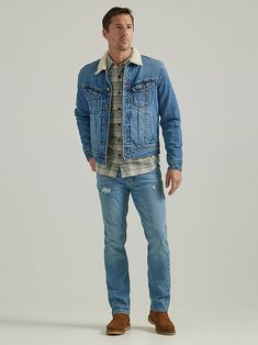 Rugged Denim Outerwear For Winter, Rugged Medium Wash Outerwear For Winter, Rugged Medium Wash Winter Outerwear, Winter Outdoor Medium Wash Outerwear, Sherpa Jacket Outfit, Rider Jacket, Sherpa Lined Jacket, Heavy Coat, Riders Jacket