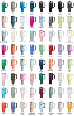 many different colored coffee mugs are shown in this chart with the names and colors