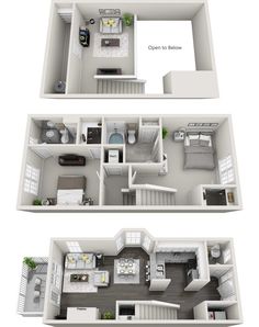 two floor plans for a one bedroom apartment