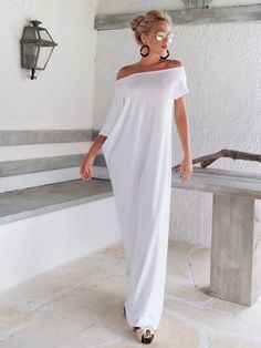 Comfortable Maxi Dresses, White Kaftan, Maxi Dress White, Robes Vintage, White Maxi Dress, White Cotton Dress, Vestido Plus Size, Black Sweater Dress, Long White Dress