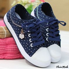 Olivia Mark - Breathable Hollow-Out Flat Canvas Shoes for Casual and Sports Activities Sporty Non-slip Lace-up Canvas Shoes, Non-slip Lace-up Canvas Shoes For Spring, Non-slip Lace-up Spring Canvas Shoes, Blue Canvas Shoes For Sports In Spring, Blue Canvas Shoes For Spring Sports, Sporty Flat Canvas Shoes For Sports, Casual Non-slip Flat Sneakers, Casual Non-slip Sneakers, Casual Synthetic Canvas Shoes With Non-slip Sole