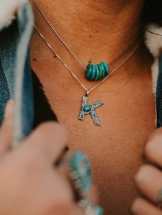 Nothing will ever top the infamous Porter necklace, but these babies sure do come a pretty close second! Exquisitely handcrafted pendants cut into every letter of the alphabet, engraved with the most beautiful of Wild West patterns and then topped off with a hand cut piece of genuine Turquoise inlaid with care. Diné crafted by hand right here in New Mexico. Initial height: 7/8 inch925 Sterling Silver with your choice of 925 Silver box chains. Kid Jewelry, Genuine Turquoise Jewelry, Real Turquoise Jewelry, Western Fashion Jewelry, Cowgirl Life, Turquoise Stone Jewelry, Photography Outfits, Santa List, Cowgirl Bling