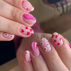 Romantic Design for Valentine's Day -- Valentine's Day heart-shaped fake nails feature a romantic and sweet feeling. The heart-shaped design can come in different colors and patterns, such as red, pink, or studded with diamonds, to attract attention and highlight the theme of Valentine's Day.💕💅
#fall #nails #autumn #nailart #nature #nailsofinstagram #beauty  #ValentinesNails #ValentinesDayNails #NailInspiration #NailGoals #LoveInTheDetails Curved Nails, Short Almond, Nails For Women