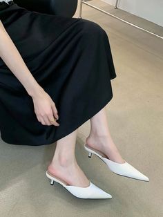 LBSFY - Flock Women Slides Slippers Pointed Toe Outside Mules Shoes 2024 New Arrivals Fashion Dress Shoes Low Heeled Beige White Black Slides Slippers, Women Slides, Low Heel Shoes, Mules Shoes, Low Heels, White Black, Slides, Casual Dresses, New Arrivals