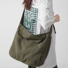 UAKISS  - Women Casual Canvas School Crossbody Bags For Student Female Solid Color Large Capacity Tote Bag Trendy Cool Men Shoulder Bag Men Shoulder Bag, Messanger Bag, Mens Satchel, Green Exterior, Travel Crossbody, Big Shoulders, Women Crossbody Bag, Bag School, Canvas Messenger Bag