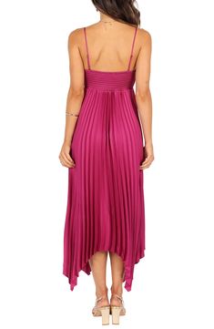 Petal & Pup Vikki Pleated Sleeveless Satin Maxi Dress | Nordstrom Solid Satin Maxi Dress For Summer, Satin Maxi Dress With Adjustable Spaghetti Straps, Pleated Spaghetti Strap Maxi Dress For Party, Summer Satin Maxi Dress With Pleated Back, Pleated Maxi Dress With Spaghetti Straps For Party, Summer Satin Maxi Dress With Adjustable Straps, Silk Midi Dress With Folds For Summer, Satin Pleated Maxi Dress For Date Night, Spring Satin Maxi Dress With Pleated Back