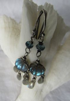 Carved labradorite oxidized sterling silver, french ear wire, chandelier earrings Hand Forged Labradorite Dangle Earrings, Solid Gold Earrings, London Blue Topaz, Oxidized Sterling Silver, Ear Wire, Chandelier Earrings, Silver Wire, Labradorite, Earring Set