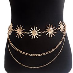 DETAILS Waist chain Product ID: XT230222003 Gothic Belt, Golden Belt, Sun Belt, Harajuku Punk, Waist Belts, Chain Dress, Body Chains, Moon Sun, Layered Chains