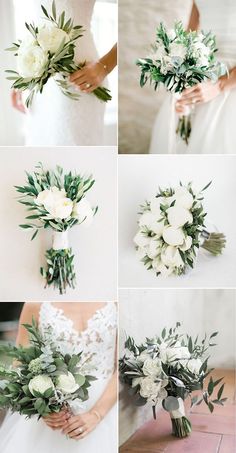 wedding bouquets with white flowers and greenery