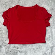 Brand - Shein Size - Small Color- Red Condition - Never Worn Red Fitted Crop Top With Short Sleeves, Fitted Red Crop Top With Short Sleeves, Red Short Sleeve Casual Crop Top, Casual Red Short Sleeve Crop Top, Red Fitted Scoop Neck Top, Trendy Red Solid Color Tops, Red Plain Tops For Summer, Trendy Fitted Red Crop Top, Casual Red Stretch Crop Top