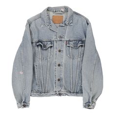 Description:Vintage blue Levis denim jacket, fits large.GENDER: womens CONDITION: good - marks on front left sleeve and inside collar. painted design on back.STYLE: denim jacketERA: 1990sCOLOUR: blueFABRIC: cotton 90s Washed Denim Jacket For Streetwear, Light Wash Stonewashed Denim Jacket For Streetwear, 90s Washed Denim Jacket For Fall, 90s Style Washed Denim Jacket For Fall, 90s Washed Long Sleeve Denim Jacket, Vintage Washed Blue Denim Jacket For Streetwear, 90s Style Washed Denim Jacket For Spring, 90s Light Wash Denim Jacket For Streetwear, 90s Light Wash Outerwear For Streetwear