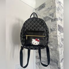 Brand New Hello Kitty Backpack Black School Backpack With Cat Design, Black Cat Design Backpack For School, Black Cat Design School Backpack, Black Hello Kitty Print Bag For Daily Use, Trendy Hello Kitty Print Backpack For Everyday Use, Black Backpack With Cat Design, Cute Black Backpack For Students, Black Backpack With Cat Design For Daily Use, Cute Black Backpack For Back To School