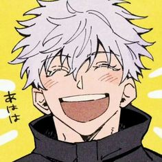 an anime character with white hair smiling