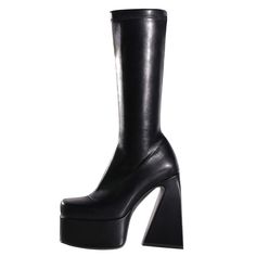 Shop Matte Black Chunky Platform Heel Boots Pull On Knee High Boots For Party color Black for Anniversary, Dancing Club, Date, Party with worldwide Free shipping & Free return. Trendy High Ankle Platform Boots For Party, Winter Knee-high Boots With Platform And Square Toe, Trendy Club Platform Boots With Pointed Toe, Trendy Platform Boots With Pointed Toe For Club, Trendy Pointed Toe Platform Boots For Club, Trendy Pointed Toe Platform Boots For Party, Punk Style Winter Platform Boots For Night Out, Punk Style Platform Boots For Winter Night Out, Black Platform Boots For Winter Party