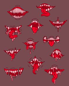 various mouths and teeth are shown in red