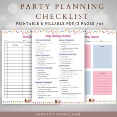 the printable party planning checklist is shown