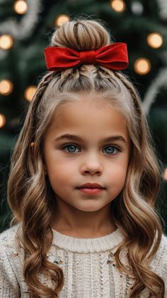 christmas hairstyles for kids Christmas Hair Day At School, Girls Christmas Hair Ideas, Toddler Holiday Hairstyles, Reindeer Hairstyle, Girls Christmas Hairstyles, Easy Christmas Hairstyles For Kids, Kids Christmas Hairstyles, Fun Christmas Hairstyles, Cindy Lou Who Hair