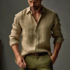 SUNNY Pure Linen Shirt | Linen Men Shirt for Summer | Yellow Linen Yellow Linen Shirt, Linen Men, Mens Linen, Mens Casual Dress, Men Fashion Casual Outfits, Casual Clothes