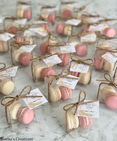 small macaroons wrapped in twine and tied with string