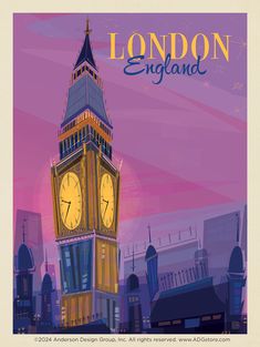 an illustration of the london england clock tower in front of a cityscape at sunset