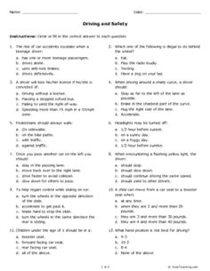 the worksheet for driving and safety is shown in this document, which includes instructions to