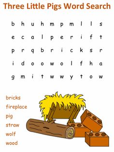 a printable word search for the three little pigs