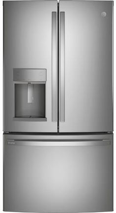 a stainless steel refrigerator with the door open and water dispenser in it