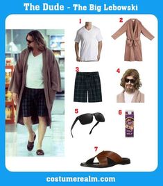 the dude - the big lebowskii costume is featured in this image, including shorts