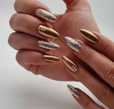 Copper Nails Designs, Golden Nail Art, Bronze Nails, Copper Nails, Unghie Nail Art, Golden Nails, Gel Nails At Home, Her Nails, Luxury Nails