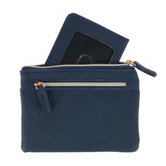 This large ID coin case features a fun and classy blue color that is perfect for year round use. Main case features an ID window with slip pocket on the front and a zipper pocket on the back with the main compartment is secured with a zipper for cash, coins, and your credit and debit cards. Inside the main case is a bonus mini wallet that is great for those times you do not want to carry around your whole wallet and just slide this in your front pocket. The mini wallet features an ID window, 2 s Wallet Organization, Debit Cards, Mini Wallet, Small Cards, Zip Wallet, Handbag Accessories, Deep Blue, Front Pocket, Leather Wallet