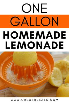 a lemon juicer with the words one gallon homemade lemonade