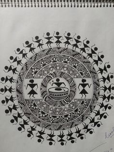 a drawing on paper with black and white designs